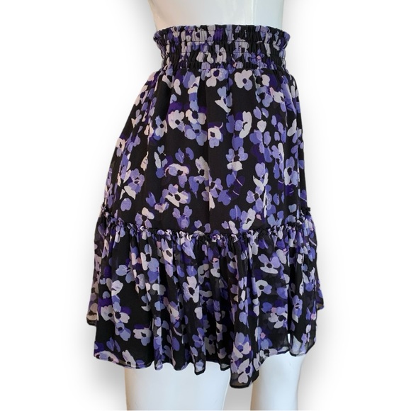 KATE SPADE HYDRANGEA SILK CHIFFON SKIRT, BLACK W/ FLOWERS WOMEN’S SIZE XS - Picture 3 of 5